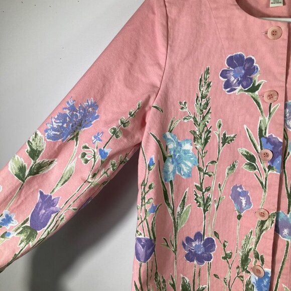 Womens Appleseeds Petites 3/4 Sleeve Button Cotton Jacket Pink Floral PM Flaw - Picture 3 of 8